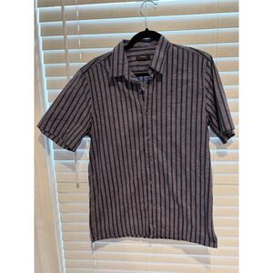 Theory Mens Irvings Short Sleeve Button Up Shirt Navy White Stripe Size M